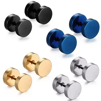 Set of 4 Stainless Steel Mens Womens Stud Earrings Ear Plugs Tunnel - Image 1 of 4