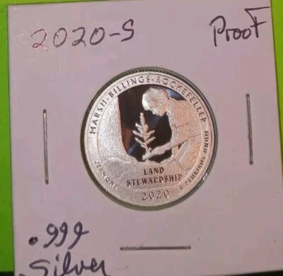 2020 S Silver Proof Marsh Billings National Park ATB Quarter .999 FINE FROSTY A - Image 1 of 4