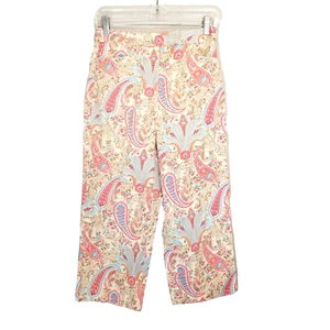 Talbots kurze Caprihose Damen Größe 4P Petites gelb rosa Paisley Stretch  - Bild 1 von 12