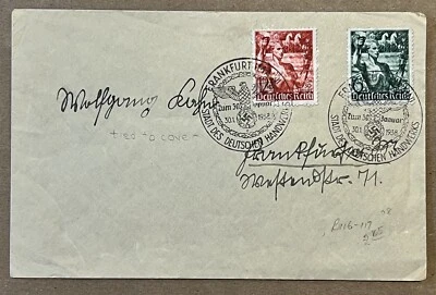1938 GERMANY OLYMPICS STAMPS COVER FRANKFURT CITY OF GERMAN HANDICRAFTS CANCELS - Image 1 of 3