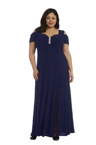 R&M Richards Women's Empire Waist Cold Shoulder Dress with Sleeves- Evening Gown - Picture 1 of 17