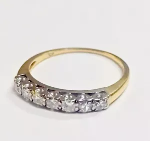 Art Deco 14k Tu Tone Gold Natural Round Single Cut Diamond Wedding Band Ring Sz6 - Picture 1 of 9