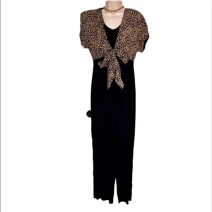 Vintage Gantos Black Leopard Print Wide Leg Pant Jumpsuit Women’s Size 6 - Picture 1 of 16