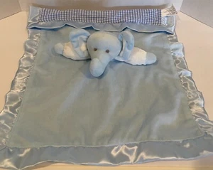 PM Baby Blue Elephant Satin Trim Blanket Plush Lovey - 21X15 Inches - Picture 1 of 1