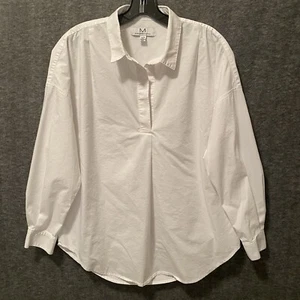 Blusa túnica Magaschoni para mujer grande blanca de popelina con cuello dividido popover - Imagen 1 de 8