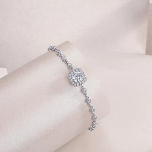 1CT D Round Cut Moissanite S925 Sterling Silver Beads Chain Bracelet For Women - Picture 1 of 10