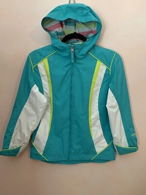 Chaqueta de lluvia ZeroXPosur Chartreuse blanca verde azulado para niñas talla 7/8 Foto 1 de 4