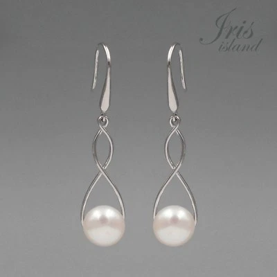 白色淡水珍珠 925 纯银钩吊坠线耳环 07987 — 第 1/4 张图片