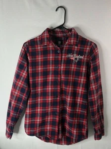 NFL Team Apparel women's size S red plaid 100% cotton flannel shirt PATRIOTS - Picture 1 of 8