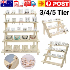 3/4/5 Tiers Wooden Earring Display Rack Jewelry Rings Shelf Watch Stand Holder - Picture 1 of 16