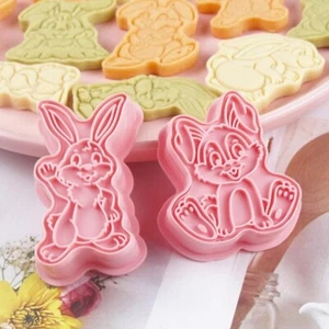 Stamp Cookie Cutters 3D Food Grade Rabbit Shape 8 Pcs Non-Stick Baking Tools - Picture 1 of 6