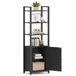 6-Tier Bookshelf, Tall Bookcase with Door, Steel Frame, Adjustable Shelves, 9... - Picture 1 of 7