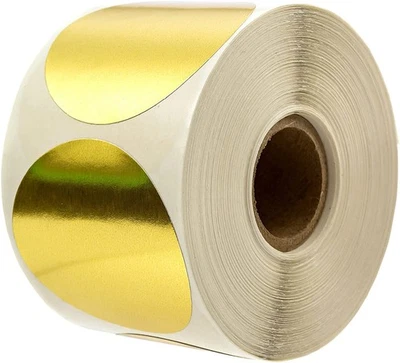 2" Metallic Gold Color Coding Stickers / 500 Round Shiny Gold Foil Labels/Mad... - Image 1 of 4