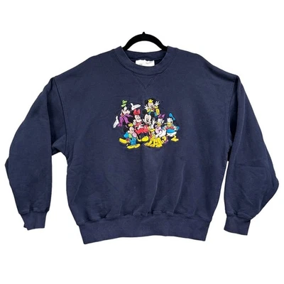 VTG 90s Disney Store Mickey Mouse Sweatshirt Lg Blue Embroidered Character Group - Image 1 of 4
