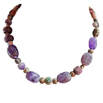 Аметист и стекло ожерелье серебристого тона - Изображение 1 из 4