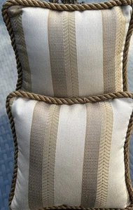 Custom-made French Miniature Pillow Gold Beige Striped satin back 8x8 Set Of 2 - Picture 1 of 3