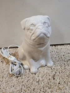 Scentsy Wachswärmer Mops Hund 7,5" hoch weiß Keramik Crackle Glasur 8 Watt Element - Bild 1 von 4