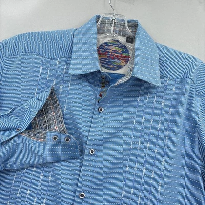 Robert Graham Shirt Mens Medium Blue Long Sleeve Button Down Silk Trim Flip Cuff - Image 1 of 4