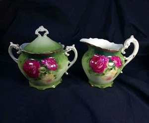 PT Tirschenreuth Bavaria Hand-Painted Artist Signed Creamer & Sugar Bowl Lidded - Picture 1 of 13