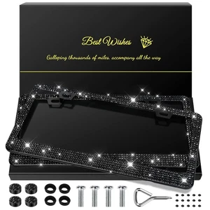 2 Pack Bling License Plate Frames for Women, Sparkly Rhinestone Diamond Car A... - Picture 1 of 6