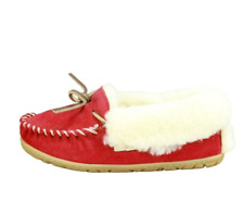 LL Bean Women's Red Suede Wicked Good Shearling Lined Moccasin Slippers Size 6 M
