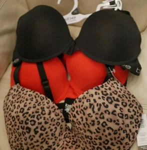 NEW WT BEBE GENTLE LIFT BRAS LEOPARD PRINT BLACK RED 36D UNDERWIRE BRA SET OF 3  - Picture 1 of 6