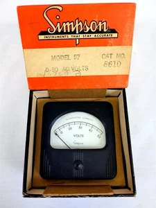 Simpson Instruments Model #57 Cat. #8610 0-50 AC Volts Panel Meter NOS ~ T243C - Picture 1 of 5