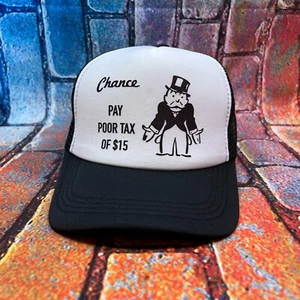 Monopoly Trucker Hat Retro Logo Pay Poor Tax Funny Meme Board Game Black - Picture 1 of 3