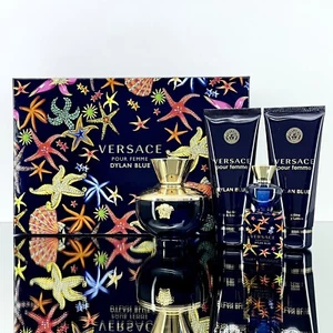 VERSACE DYLAN BLUE Women 4pc SET 3.4oz EDP +3.4oz B/Lotion+3.4oz S/Gel+EDP 5ml - Picture 1 of 1