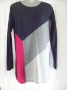 BONMARCHE LOVE KNITWEAR GRAU MIX & ROSA GEOMUSTER PULLOVER GRÖSSE 12 - Bild 1 von 2