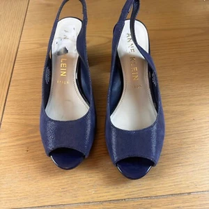 Anne Klein Size 10M Iflex Leather Upper Navy Peep Toe Slingback Heels - Picture 1 of 12