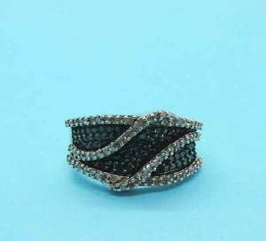 Anillo con racimo de diamantes genuinos para dama con diamantes azules y blancos ~ plata de ley - Imagen 1 de 4