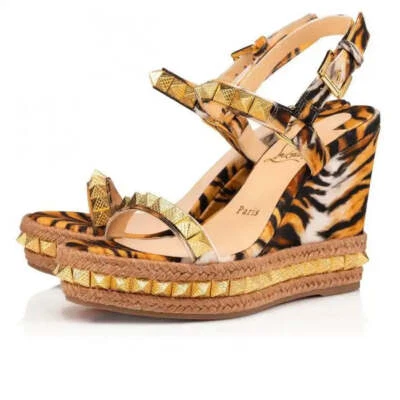 Christian Louboutin Pyraclou 110 Bengale Gold Platform Wedge Sandal Heel Pump 38 - Image 1 of 4