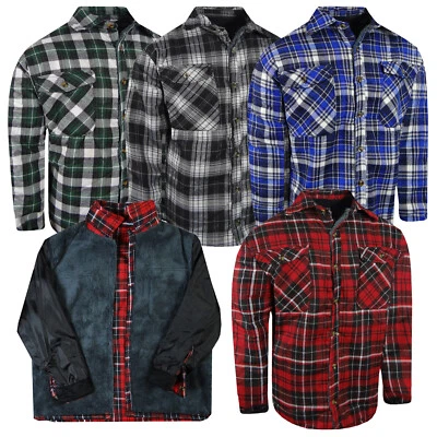 Flannel Plaid Shirt Jacket Sherpa Lining Men 100%COTTON 4 Pocket Button 3X 4X 5X - Image 1 of 4