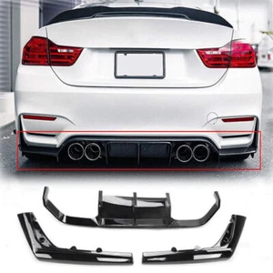 FOR 2015-2020 BMW F80 M3 F82 M4 GLOSS BLACK REAR BUMPER BIG DIFFUSER 3PC V STYLE - Picture 1 of 9