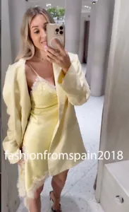 ZARA NEW WOMAN STRAPPY SHORT SATIN ZW ASYMMETRIC LACE DRESS YELLOW 5919/200/300 - Picture 1 of 4