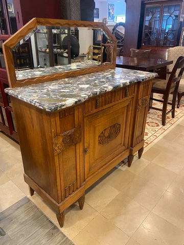 Antique Marble-Top Sideboard with Mirror Cover