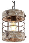 Retro Industrial Metal and Wood Chandelier 1-Light round Cage Pendant Light Fixt