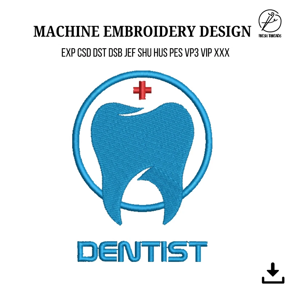 Dentist Logo Machine Embroidery Design - Tooth Clinic Logo, Hygiene Badge - Image 1 of 1