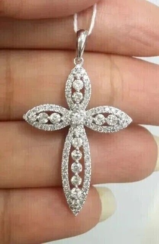 VETEMENTS Bellissimo Ciondolo Croce Diamante Taglio Rotondo Simulato 1 69 Ct Placcato Oro Bianco 14k