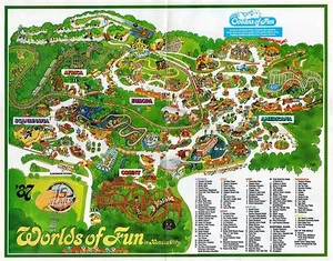 1987 WORLDS OF FUN MAP REPRODUCTION POSTER 24 X 36 Inches Nostalgic Piece - Picture 1 of 1