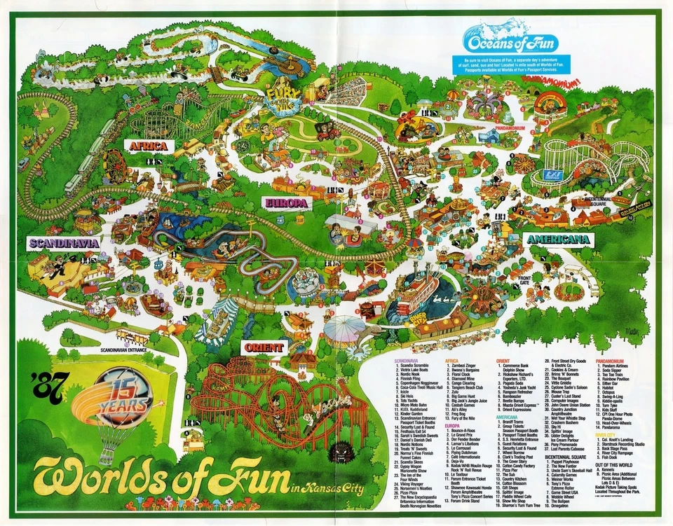 POP POSTERS 1987 WORLDS OF FUN MAP REPRODUCTION POSTER 24 X 36 Inches Nostalgic Piece
