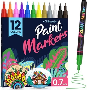 Permanent Oil Based Paint Markers: Fine Point Oil Paint Pen, 12 Colors Fine Tip - Picture 1 of 6