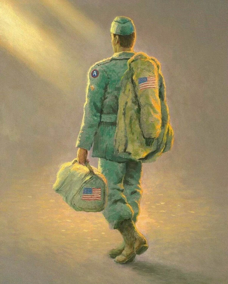 Solider Heading Home Army Digital 35" Panel 100% Cotton Fabric by The Panel - Image 1 of 1