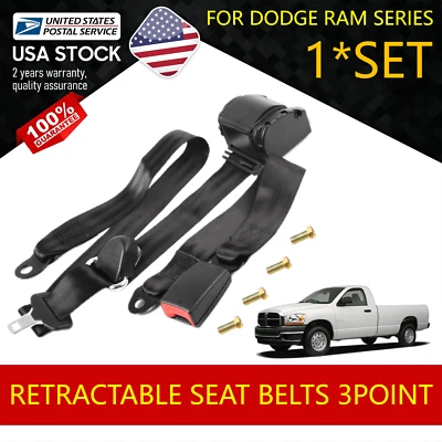 1X Black Retractable 3 Point Seat Belt Car Adjustable For Dodge Dakota 1998-2010 - Image 1 of 4