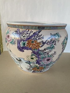 Chinese Export Ceramic Fish Bowl Planter 10” High X 13 1/2” Wide - Picture 1 of 12