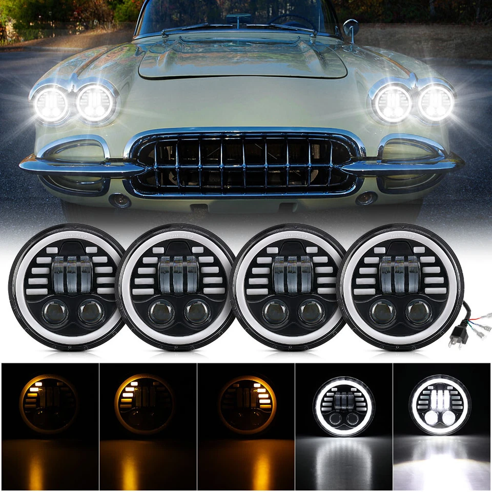 4PCS 5.75" LED Headlights Hi-Lo DRL Turn Signal For Oldsmobile 98 Pontiac GTO Foto 1 de 4