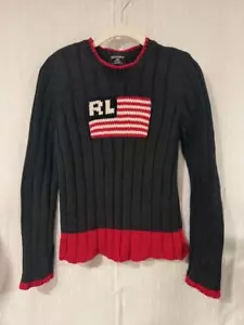 VINTAGE POLO RALPH LAUREN AMERICAN FLAG PULLOVER KNIT SWEATER WOMEN'S SZ MEDIUM - Picture 1 of 7