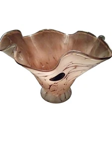 Jòsefina Art Glass HAND BLOWN, Candleholder...Mulberry And White. EUC - Picture 1 of 8