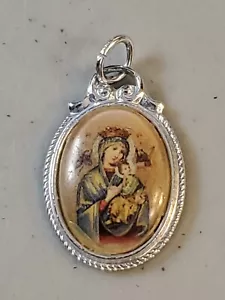 Catholic Religious Mary w/Child Made In Germany Oval Pendant Medal Silver Tone - Picture 1 of 24